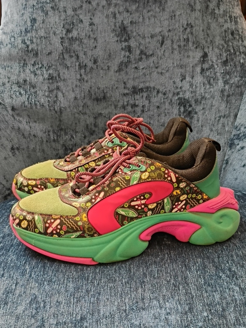 John Fluevog Pink And Green Leather Tennis Shoes Size 10